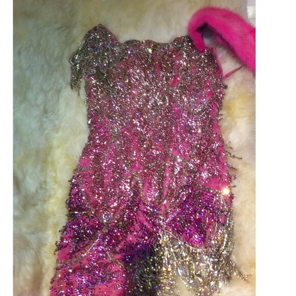 Glamorous Couture Swarovski Crystals Luxurious Fringes Mink Fur Wrap Dress Gown - Picture 6 of 15